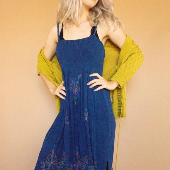 90s Rainbow Embroidered Smocked Summer Babydoll Dress - Picture 11 of 16